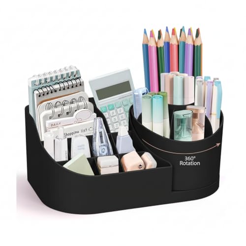 Image of Revolve 360 Degree Rotating Office Desk and Makeup Brush Organizer Stand,Multipurpose Organizer with 16 Compartments for Brushes,Pens,Stationary,Durable,No Installation Needed (360 - Black)