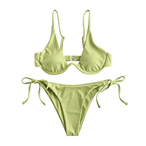 ZAFUL Women's Bathing Suits Ribbed High Cut Bralette Bikini Set Beach Swimwear