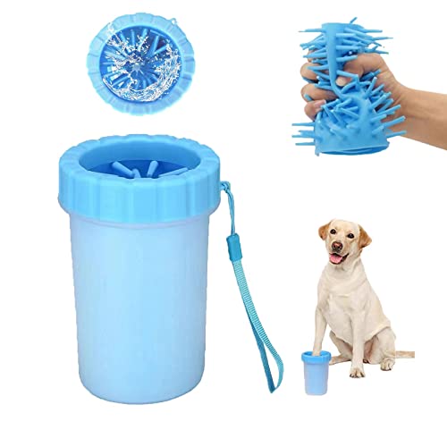 Dog Paw Cleaner,2 In 1 Portable Silicone Dog Paw Washer with Mystery Cute Towels,Feet Cleaner For Dogs With Muddy Paw,Grooming Supplies Dog Paw Washer for Medium Large Dog (Blue)