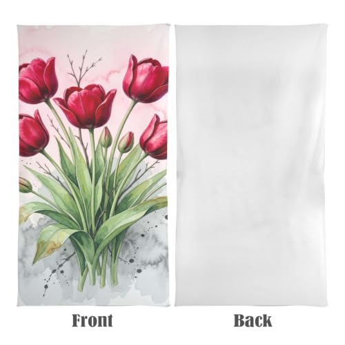 Toallas de baño Bovnobca con bouquet de acuarela Red Tulip, portátil para viaje, toalla de playa sobredimensionada, suave, super absorbente y de secado rápido, multiusos para deportes, fitness, yoga, 31" x 71" miniatura 2