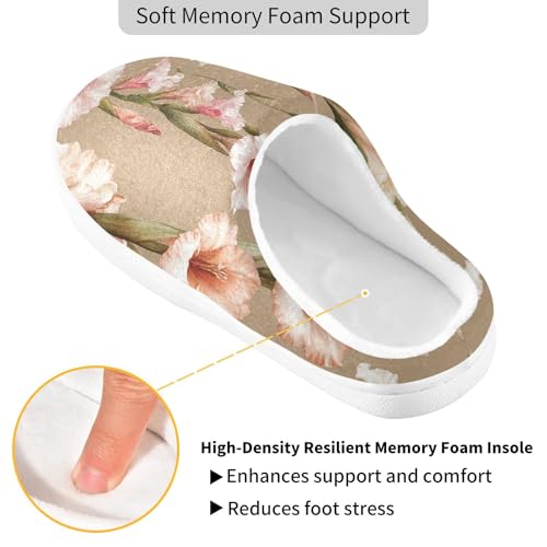 JUNZAN Sweet Gladiolus Brown Women Home Cotton Slippers Breathable Memory Foam Bedroom Shoes for Hospital Christmas Presents 6-72