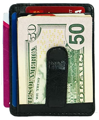 Bullz Slim Men's Leather Money Clip Front Pocket Wallet Credit Card- ID Holder Black4