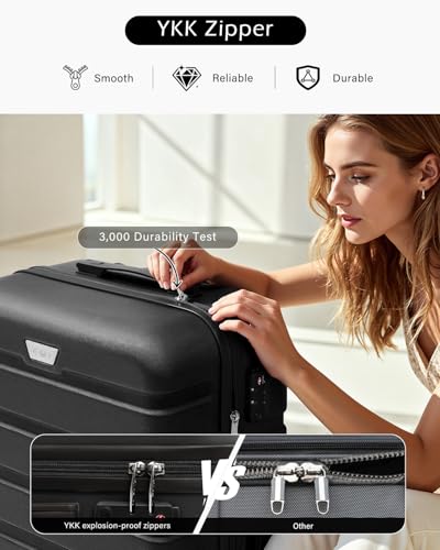 COOLIFE 20 Inch Carry On Suitcase for EasyJet, ABS+PC, Hardshell, Lightweight Durable Travel Cabin Luggage with 360°Rubber Spinner Wheels, YKK Zipper, Telescopic Handle, TSA Lock, Black - Image 5