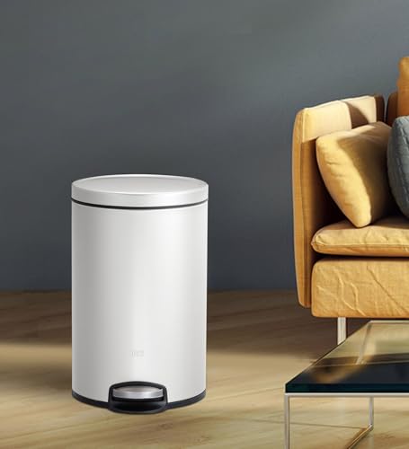 Image of Obsessions EKO Soft-Close Bathroom Trash Can - 12L Stainless Steel Pedal Bin with Lid & Liner, Elegant White Waste Basket for Home & Kitchen