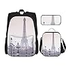 Eiffel Tower Print Rugzak Voor Jongens Tieners Boekentas Reizen Dagrugzak, Lunch Bag En Potlood Case Combinatie
