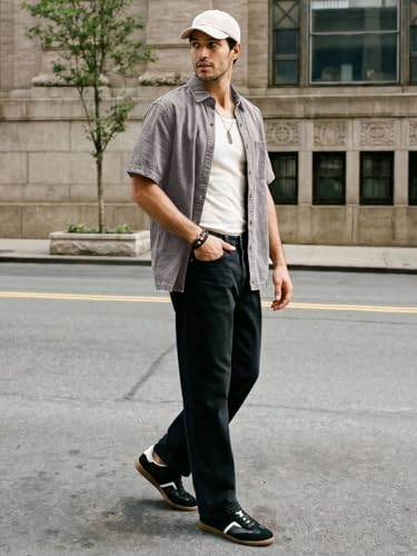Image of Urbano Fashion Men's Oversized Fit Half Sleeve Washed Casual Denim Shirt