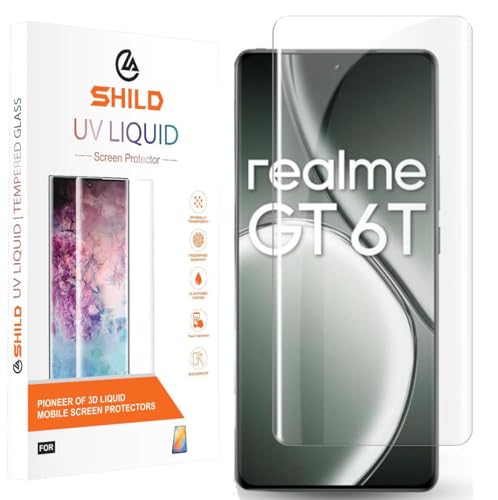 Image of SHILD - (Pack of 1 Curved Tempered Glass Screen Protector for Realme GT 6 / Realme GT 6T | UV Full Adhesive Glass | 9H Hardness | HD Clarity | Fingerprint Sensor Compatible