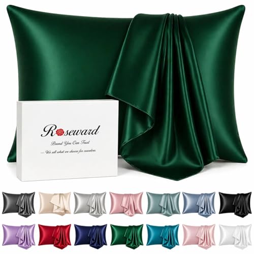 Funda de almohada de seda Pure 22 Momme fabricada en Estados Unidos, orgánica de grado 6A, lavable a máquina (verde esmeralda, King)