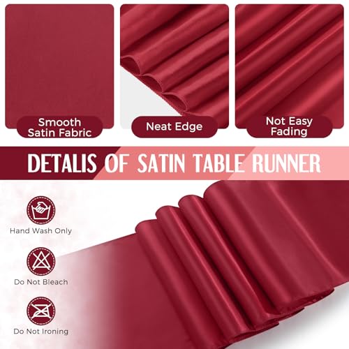 Image of Breling 8 Pack Black and Maroon Disposable Plastic Tablecloths and Satin Table Runner Set, 54 x 108 Inch Tablecloth, 12 x 108 Inch Table Runners for Wedding Graduation Birthday Baby Shower