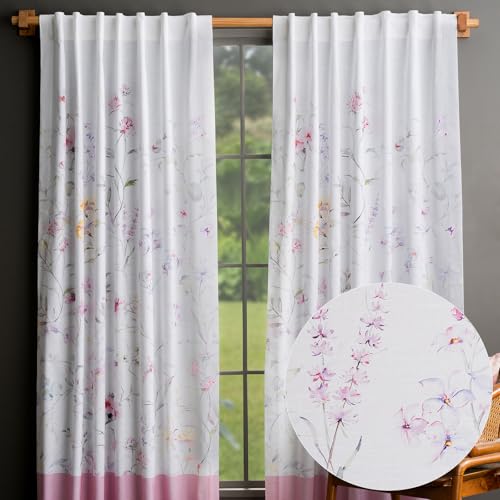Image of Maison d' Hermine Curtains for Living Room 100% Cotton 50 inchx108 inch (Pack of 2) | 108 inches long Light Filtering Curtains for Windows Bedroom with Rod and Loop Pockets - Summer Floral - Pink