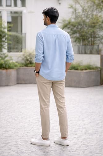 Image of Men's Cotton Blend Casual Wear with Bird Embroidery | Regular Fit Full Sleeve Button Down | Lightweight Summer Style for Daily, Office & Party