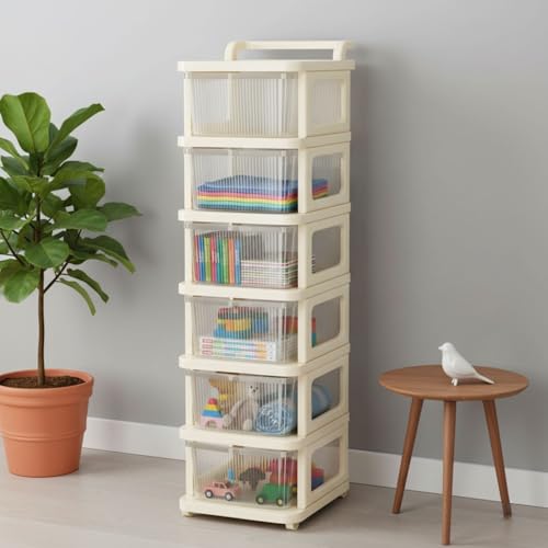 Image of Aliensware 6Layer Plastic Storage Drawer Organizer with Wheels, Modular Cabinet for Home, Office, School, Hospital, Parlor, Morden Kitchen,Clothes, Toys Organiser for Kids Room-Aliens-Clear Ivory