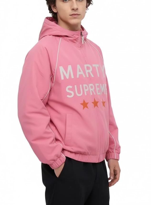 Veste bomber unisexe en coton rose Marty Supreme avec capuche et imprimé graphique