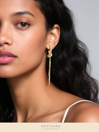 18K Gold Plated Snake Chain Tassel Earrings for Women Fringe Knot Cubic Zircon with S925 Silver Stud Earrings Long Tassel Drop Boho Jewelry3