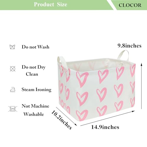 Image of CLOCOR Rectangular Pink Heart Basket Empty, Storage Bin, Waterproof Book Box, Gift Basket(Pink Heart)