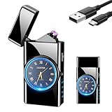 GADATOP 時鐘打火機 USB充電式 電子ライター LED手電筒付きで便利な電量表示機能を搭載した双電弧防風のプラズマライターです おしゃれで面白いデザインはアウトドアやキャンプにぴったり 蝋燭やバーベキューでも活躍します 記念日やギフトにも最適な可愛いライターです (ブラック)