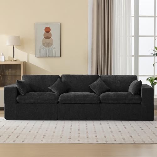 Image of 115''Cloud Boneless Sectional Couch, Modular Sectional Sofa Deep Seat, Oversized Upholstered Convertible Comfy 3 Seater Chenille Memory Foam Sofa Couches for Living Room, Dark
