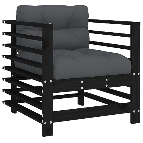 Homgoday Sillones de jardín con Cojines 2 uds Madera Maciza Pino Negro, Sillas de Jardín Sillón Terraza Balcón Patio Butaca Asiento Muebles Mobiliario Hogar Comedor Duradera Robusta Tipo 4 - imagen 3