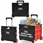 Rainberg Heavy Duty Folding Trolley Box Cart, Folding Shopping Trolley and Shopping Crate, Folding Boot Cart, Extra Large Size, Folds Flat, Capacity 35kg (Extra Large)