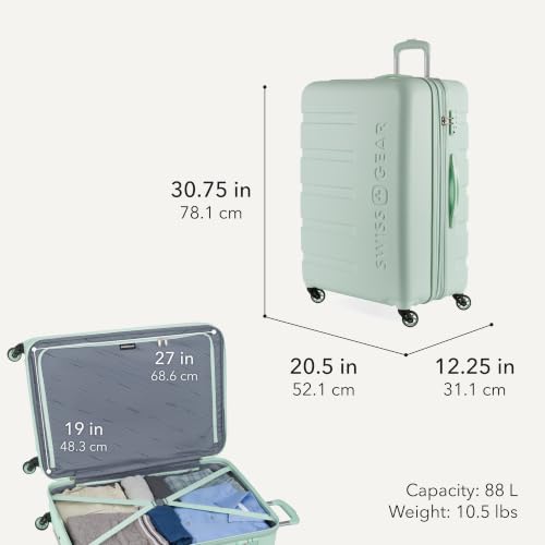 Image of SwissGear 7366 Signature Hardside Expandable Luggage with Spinner Wheels, TSA Lock, Clearly Aqua, Checked-Large 27-Inch