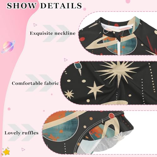 Girls One Piece Swimsuits Long Sleeve Swimsuit Zipper Bathing Suits Retro Planets Rockets Space3