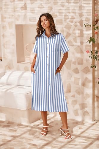 Image of Zeagoo Women Dresses Summer Casual Short Sleeve Button Down Shirt Dresses 2026 Beach Cover Up with Pockets