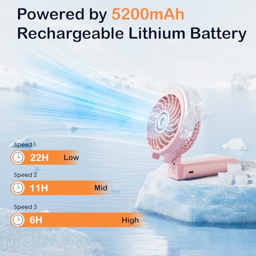 HandFan 5200mAh Portable Misting Fan with Charger, Rechargeable Handheld Personal Mister Fan, Battery Operated Spray Water Mist Fan, Mini Hand Fans for Women, Beach, Travel, Outdoors(Pink)