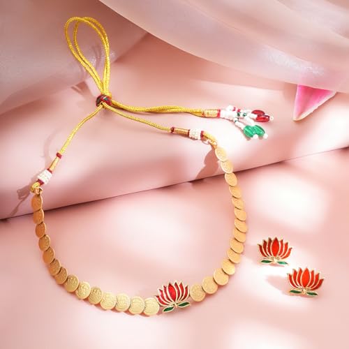 Image of Rubans Necklace Set Gold Plated Traditional Stylish Floral Theme Jewellery Gift for Women & Girls
