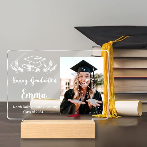 LABNNA Personalized Graduation Gifts Class of 2024 Acrylic Plaque With Photo Farewell Memorial Decorative Signs with Night Light College Grad Gift for Daughter Son