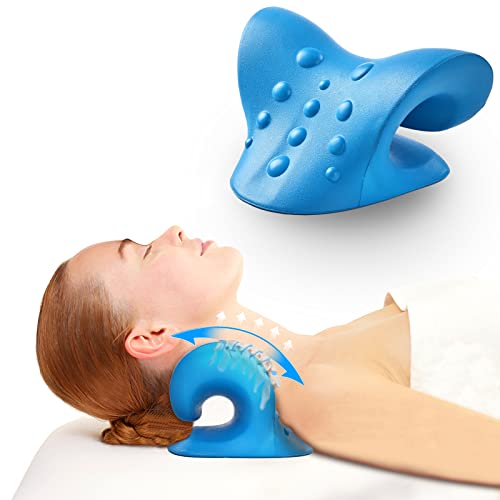 Elevon Neck Stretcher & Cervical Traction Device, Chiropractic Pillow for Neck Pain Relief, TMJ & Spine Alignment, Ergonomic C-Shaped Design with Massage Nodes