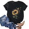Xbemkste T Shirts for Women Sunflower Vintage Flower Graphic Tees Shirts Inspirational Casual Tops Cotton for Women UK (Black, XL) #3