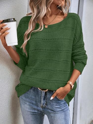 Image of Women's Sweater Soft Boat Neck Long Sleeve Oversized Sweaters Crochet Pullover Knit Tops