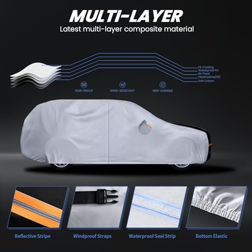 Image of Multi-Layer Car Cover Custom Fit for Toyota Prius(2011-2026), 100% Waterproof All Weather for Automobiles, Gift with Towel, Heavy Duty Car Covers for Rain Sun UV Protection with Door Zipper