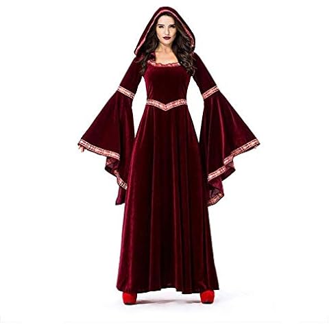 DUORUI Sorceress Witch Robe Cosplay Costume Women Long Dress Outfit with Flared Sleeves for Halloween Carnival Masquerade Performance Cover