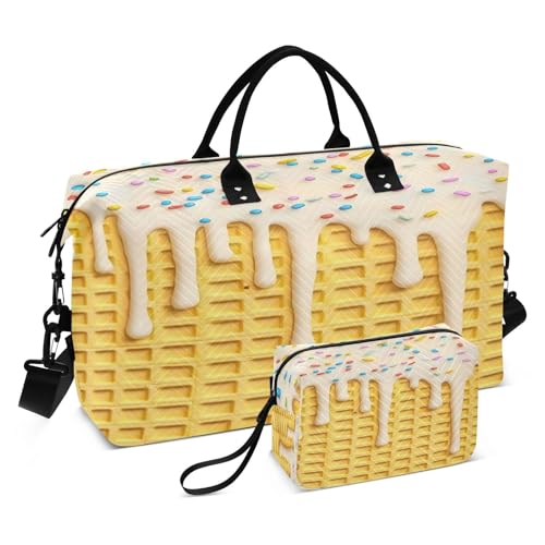Travel Gym Bag, Yellow Cream Texture Weekender Overnight Duffle for Women with Toiletry Bag Travel Swim