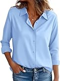 Women Stain-Resistant Dressy Shirts No Iron Business Professional Long Sleeve Tops Fitted Slim Shirt Comfort Fit Flowy Casual Shirts Stain Resistant Light Blue Size L