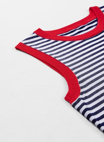 Image of Dokotoo Womens Summer Tops 2026 Casual Striped Color Block High Neck Tank Top Loose Knit High Low Sleeveless Shirts Blouses