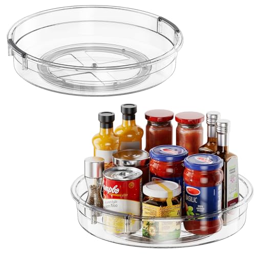 Image of LAMU 2 Pack 12 Inch Lazy Susan Organizer Turntable for Cabinet, with High Edges to Prevent Falling, Large Clear Lazy Susan for Kitchen, Pantry, Refrigerator, Countertop, Table, Bathroom