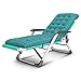 Leżaki ogrodowe i leżaki z poduszką regulowane, zielone krzesło, meble ogrodowe, składane łóżko na plażę, basen, na zewnątrz, patio, ogród, kemping, stopy, stal c318 (rozmiar: z poduszką) (W