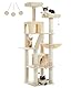 PETEPELA 180cm Kratzbaum groß, Multi-Level Katzenbaum für große Katzen, mit 6 Sisalsäule, 2 Kratzbrettern, 2 Plattformen, 1 Hängematte, 2 Spielbälle, Plüsch-Stoff, beige