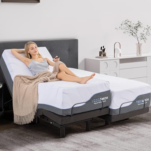 Split King Adjustable Bed Frame with Massage, 14 Inch White Gel...