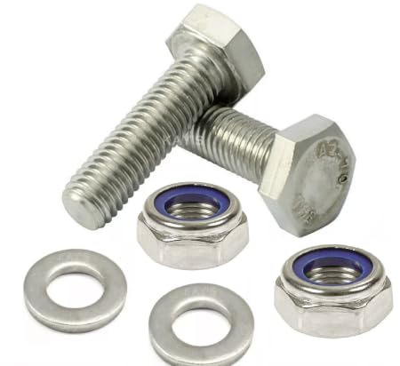 M6 Hexagon Set Screws + Nyloc Nuts Washers A2 Stainless Steel (100, M6 x 110mm)