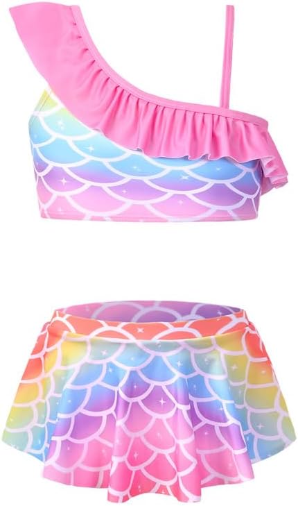 Jxstar One Shoulder Swimsuits for Girls Two Piece Ruffle Bathing Suits Beach Pool Clothes