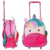 Mochila Infantil Com Rodinhas Unicórnio Rosa Grande Reforçada Ideal Para Escola Viagem Resistente E Confortável