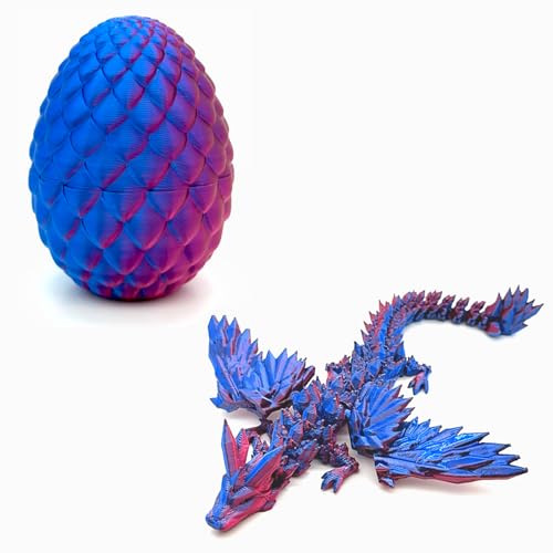 HEZUJ 3D Printed Dragon Eggs With Dragon Inside, Articulated Crystal Dragon Toys, Easter Stuffers Party Favors for Boys Teen Girls, Classroom Prize Supplies Valentines Day Gifts (Purple Flying Dragon)