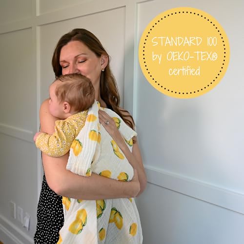 Image of LollyBanks 100% Cotton Muslin Swaddle Blanket, Lemon Print, 47 x 47 Inches, Baby, Toddler, Female