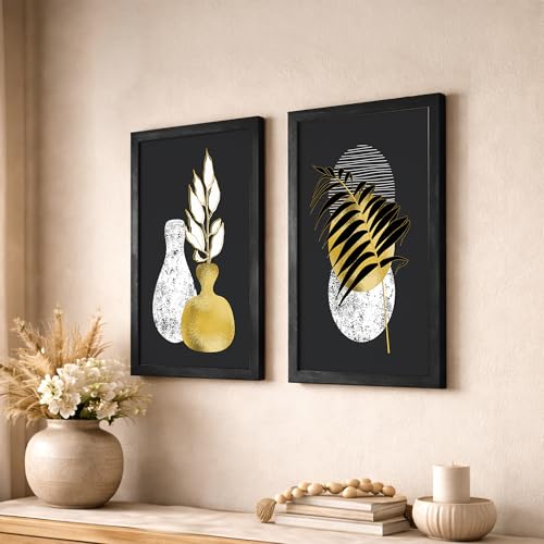 Image of NoWorries Black & Gold Art Wall paintings for Home decoration (13x19inches) (Minimal Art) Set of 2 Frames for wall decor - Big frames (Art-5)