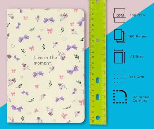 Image of 100 GSM A5 Dot Grid Journal Diary: 160 Pages (Live In The Moment)