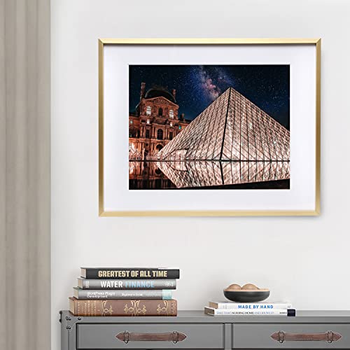 Frameworks 18”X24” Matted To 12”X18” – Deluxe Brass Gold Aluminum Contemporary Picture Frame With Tempered Glass And Removable Mat #TOP4