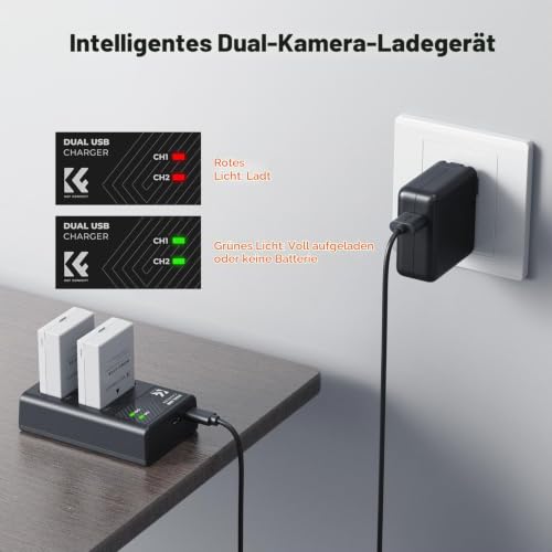 K&F CONCEPT LP-E8 Akku 2 Stück mit Dual Slot Ladegerät, Kompatibel mit Canon EOS 700D 650D 550D X7i X6i X5 und Anderen Kameras – Ansicht 3